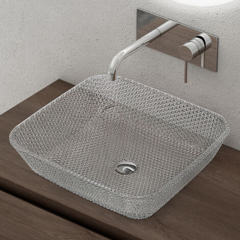 doporro Aufsatzwaschbecken Glaswaschbecken BxTxH: 40x40x11cm in Transparent Glas Waschplatz Handwaschbecken Waschtisch Minerva03