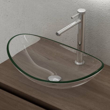 doporro Aufsatzwaschbecken Glaswaschbecken BxTxH: 53,5x35,5x16cm in Transparent Glas Waschplatz Handwaschbecken Waschtisch Minerva08