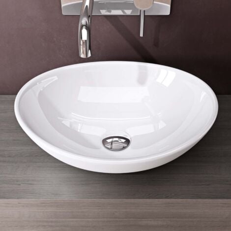 DOPORRO Aufsatzwaschbecken Oval Keramik Waschschale Handwaschbecken Nano-Versiegelung Brüssel205