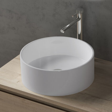 doporro Aufsatzwaschbecken rund Colossum804 Weiß glänzend Ø 40 cm Mineralguss Waschbecken ohne Armaturloch