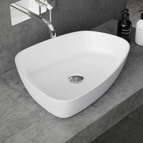 doporro Aufsatzwaschbecken Weiß matt Colossum806 BTH: 51x39x12 cm Mineralguss-Waschbecken Waschschale