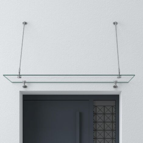 doporro Auvent en Verre Transparent 90x120cm Auvent de Porte d'Entrée VDG02K Protection Contre la Pluie 2 Barres de Support en Inox