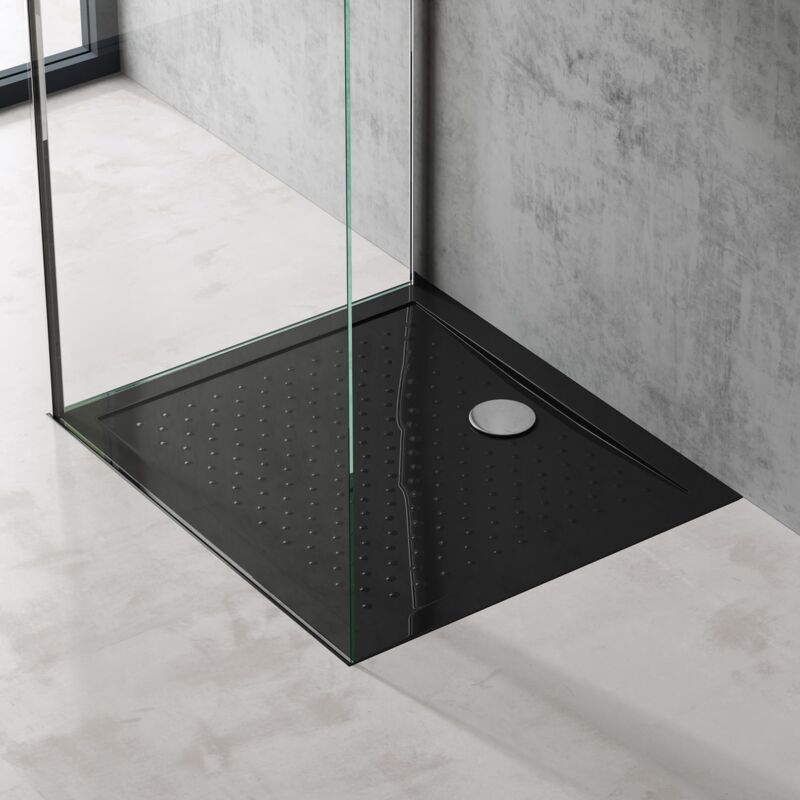 Bac à douche 80x90 Receveur de Douche Antiglisse Rectangulaire Noir Lucia02AR 80x90x4 +Bonde AL01 - Doporro