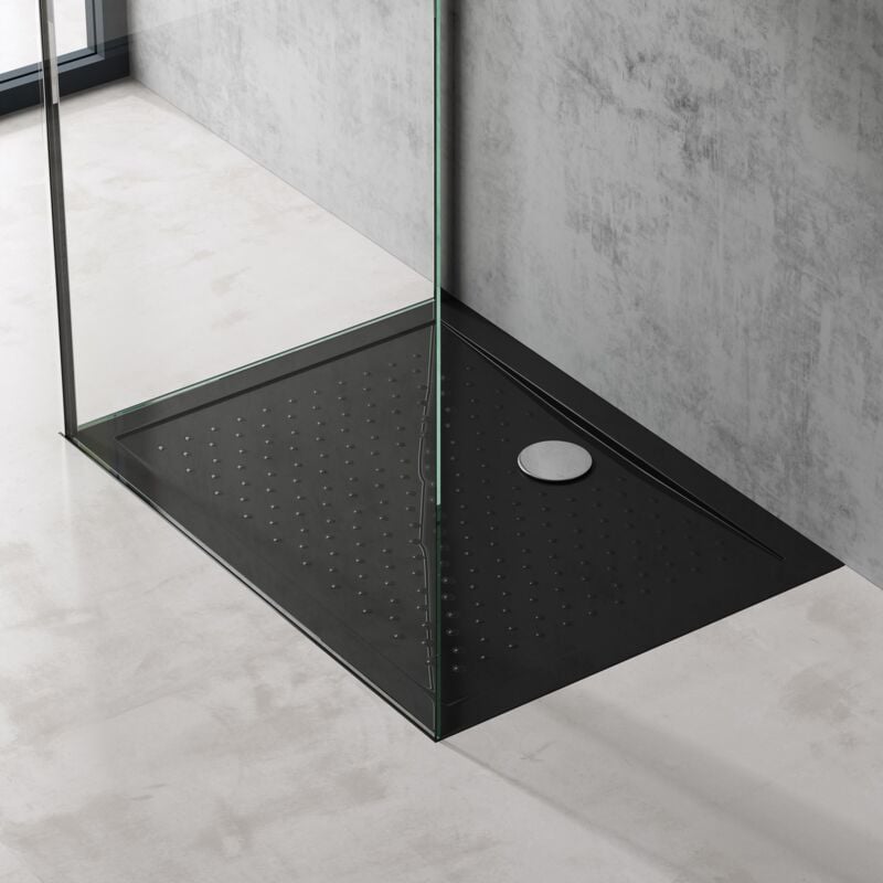 Bac à douche 75x120 Receveur de Douche Antiglisse Rectangulaire Noir Lucia02AR 75x120x4 +Bonde AL01 - Doporro