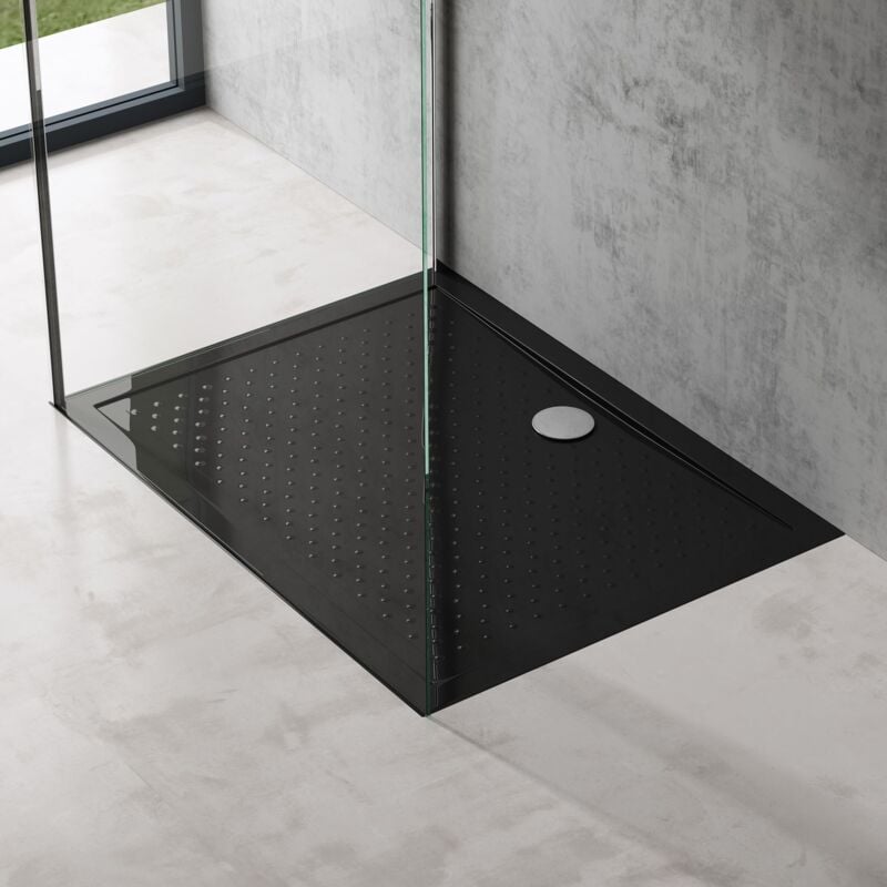 Bac à Douche 90x100 Receveur de Douche Antiglisse Rectangulaire Noir Lucia02AR 90x100x4cm - Doporro