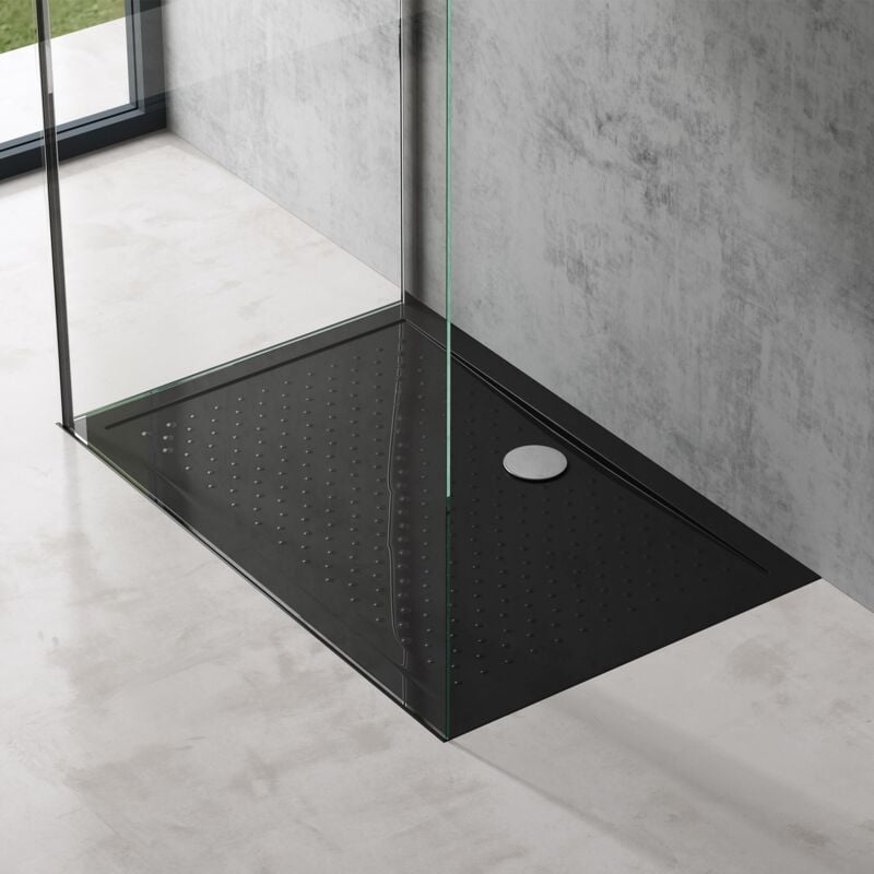 Bac à Douche 90x140 Receveur de Douche Antiglisse Rectangulaire Noir Lucia02AR 90x140x4cm - Doporro