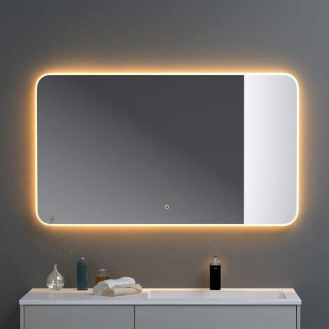doporro Badspiegel-03 LED-Beleuchtung 1200x700mm Dimmen Wandspiegel Beschlagfrei mit Touchbedienung 5 mm Glas