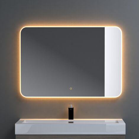doporro® Badspiegel-03 Led-Lichtspiegel 100x80cm mit Dimmen-Funktion Beschlagfreier Wandspiegel Touchbedienung 5mm Float-Glas