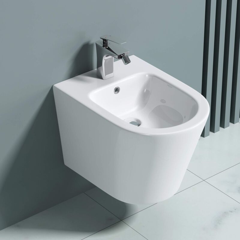 Bidet Suspendu Blanc Assorti au wc Bidet Mural en Céramique pour Salle de Bains 36x48,5x36cm Düren108 - Doporro
