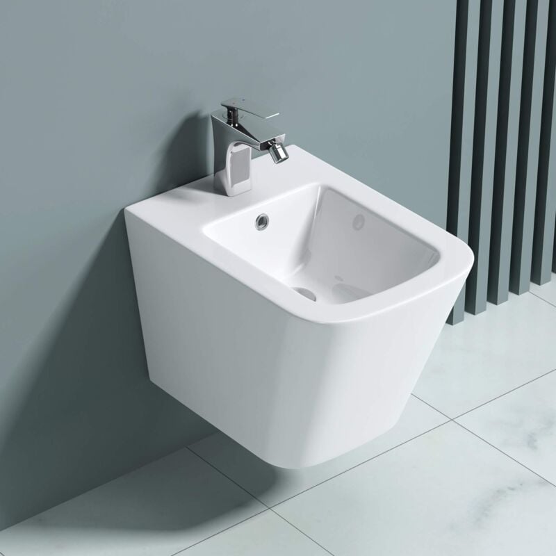 doporro Bidet Suspendu Blanc Assorti au WC Bidet Mural en Céramique pour Salle de Bains 36x51,5x36cm Düren112