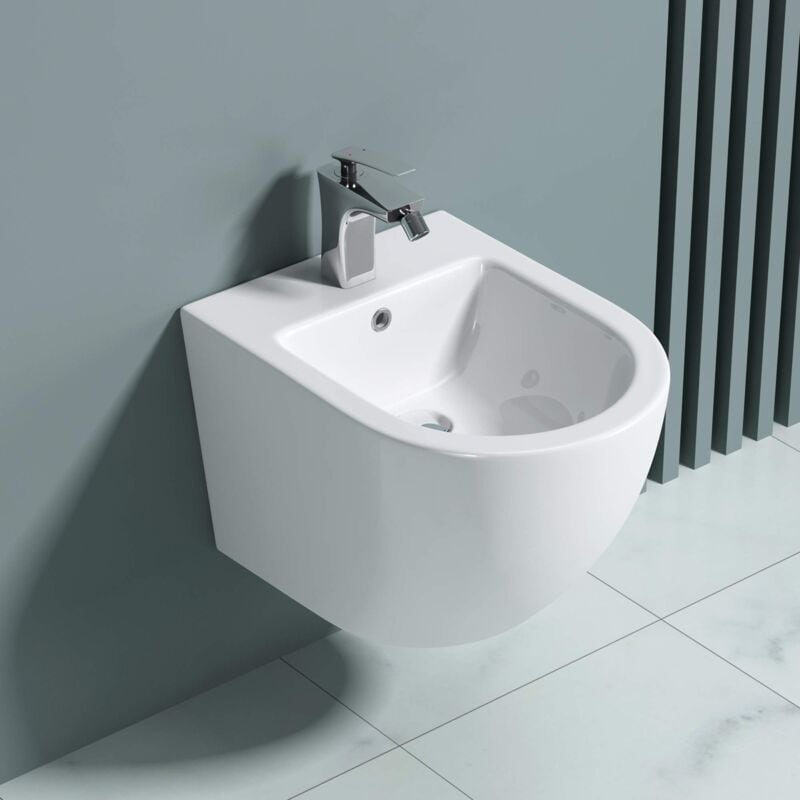 Bidet Suspendu Blanc Assorti au wc Bidet Mural en Céramique pour Salle de Bains 36x48,5x27cm Düren179n - Doporro