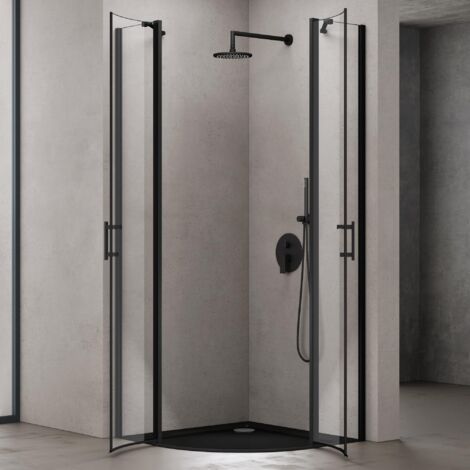 doporro Box Doccia 100x100cm, Altezza: 195cm, Cabina Bagno con Porta Doppia Vetro di Sicurezza ESG Vetro Trasparente Ravenna52, Nero
