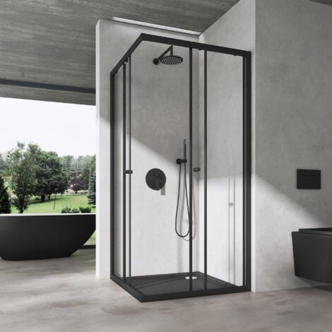 doporro Box Doccia 70x90cm, Box Doccia a Soffietto Cabina Bagno in Cristallo Trasparente con Porte Scorrevoli Ravenna16K Plus, Nero
