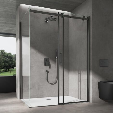doporro Box Doccia 80x120x195cm con Piatto Doccia, Box Doccia a Nicchia con Porta Scorrevole Cabina Bagno Angolare Vetro Trasparente di Sicurezza ESG Ravenna19K,Bianco
