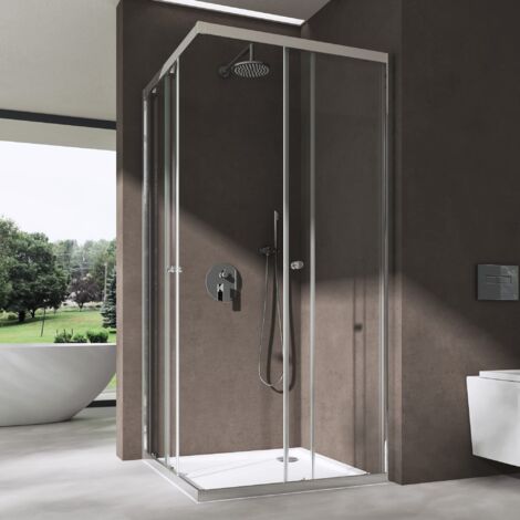 doporro Box Doccia 80x140x190cm, Cabina Doccia Angolare con Porte Scorrevoli Vetro di Sicurezza ESG Vetro Trasparente 6mm R16K Plus