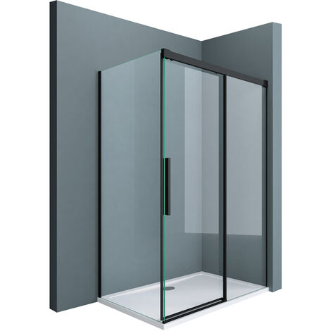 doporro® Box Doccia 80x140x195cm, Cabina Doccia Angolare con Porta Scorrevole Soft-close in Profilo Nero Vetro di Sicurezza ESG Vetro Trasparente Incluso Rivestimento Ravenna12k