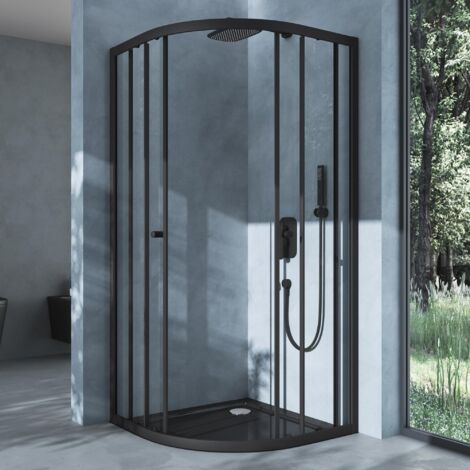 doporro Box Doccia 80x80x190cmCabina Doccia con 2 Porte Scorrevoli Vetro di Sicurezza ESG Vetro Trasparente Incluso Rivestimento Ravenna32K Nero