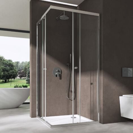 doporro Box Doccia 80x90x190cm con 4cm Piatto Doccia, Cabina Doccia Angolare con Porte Scorrevoli Vetro di Sicurezza ESG Vetro Trasparente 6mm Ravenna16k