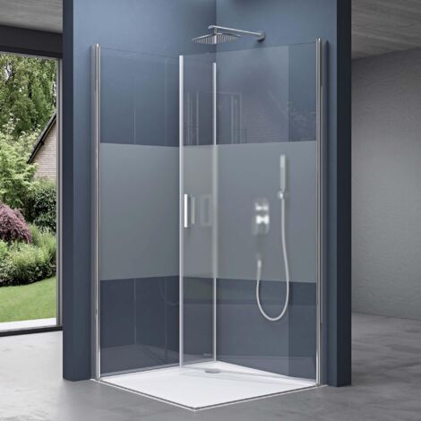 doporro Box Doccia 80x90x195cm con 4cm Piatto Doccia, Cabina Doccia Angolare con Doppia Porta Battente Meccanismo Alza/Abbassa Vetro di Sicurezza ESG Vetro Parzialmente Smerigliato Ravenna24MS