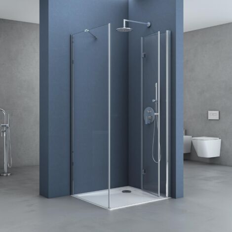 doporro Box Doccia 90x70x190cm con Piatto Doccia, Cabina Bagno Angolare con Porte Girevoli a 180° Vetro di Sicurezza ESG Vetro Trasparente R27