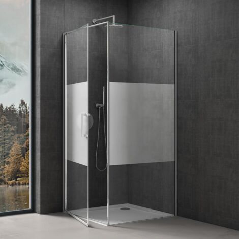 doporro Box Doccia 90x90x195cm con 4cm Piatto Doccia, Cabina Bagno Vetro di Sicurezza ESG Vetro Parzialmente Smerigliato Incluso Rivestimento Facile da Pulire Ravenna36MS-plus