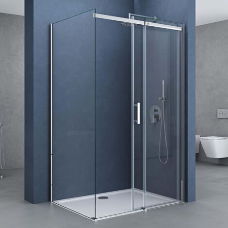 doporro Box Doccia Angolare 80x120x195 cm, Cabina Doccia con Porta Scorrevole in Vetro Temperato ESG Trasparente con Rivestimento Easy-Clean Ravenna18K, Apertura Sinistra/Destra,Cromo