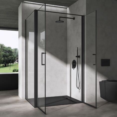 doporro Box Doccia Rettangolare 100x90x195cm  Cabina Doccia ad Angolo con Doppia Porta Battente in Vetro Temperato Trasparente e Profilo Nero  Ravenna66K