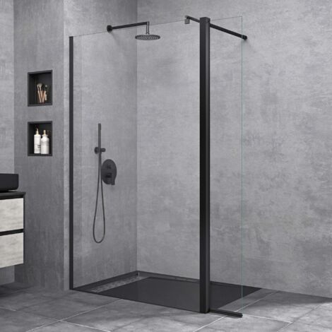 doporro Box Doccia Walk-In 120x200cm con Vetro Laterale 30cm, Parete Doccia Anticalcare in Vetro da 10mm con Braccio Sostegno MMBR1 Telescopico in Acciaio Nero