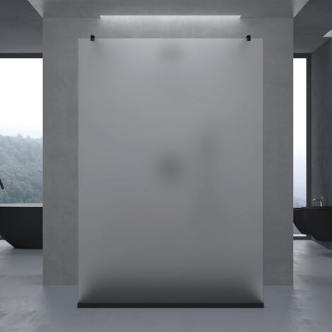 doporro Box Doccia Walk-In 140x200cm, Parete Doccia Anticalcare in Vetro Smerigliato 10mm con Bracci Sostegni Telescopici in Acciaio MMBR3 Nero