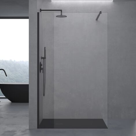 doporro Box Doccia Walk-In 60x200cm, Parete Doccia Anticalcare in Vetro Trasparente da 10mm con Braccio Sostegno Telescopico in Acciaio Nero MMBR3
