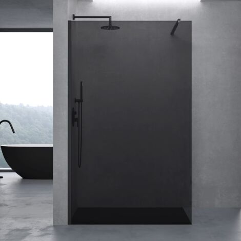doporro Box Doccia Walk-In 80x200cm, Parete Doccia Anticalcare in Vetro di Sicurezza 8mm con Braccio Sostegno Telescopico in Acciaio Nero MMBR3 Bremen01VG