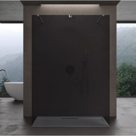 doporro Box Doccia Walk-In 80x200cm, Parete Doccia Anticalcare in Vetro Grigio 10mm con Bracci Sostegni Telescopici in Acciaio MMBR3