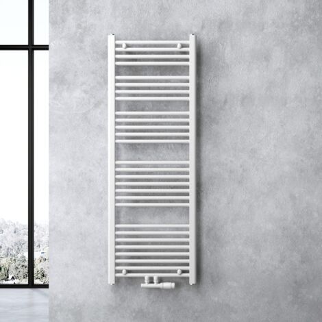 doporro Calefacción de baño diseño recto 140x50cm radiador tubular blanco conexión central horizontal