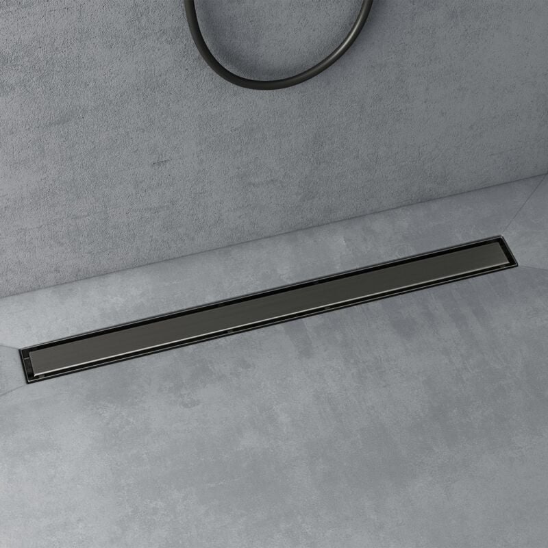 Caniveau de Douche Italienne Extra Plate Gris en Inox 90 cm Drain de Sol à Carreler avec Siphon et Filtre KE110 - Doporro