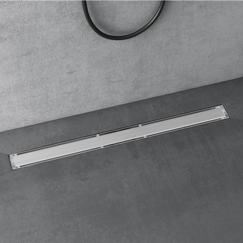 doporro Caniveau de Douche Italienne Extra Plate Chromé en Inox 90 cm Drain de Sol à Carreler avec Siphon et Filtre KE110
