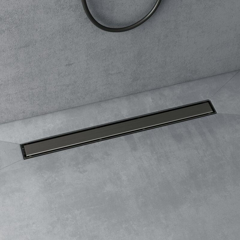 doporro Caniveau de Douche Italienne Extra Plate Gris en Inox 80 cm Drain de Sol à Carreler avec Siphon et Filtre KE110