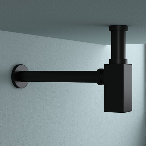 doporro Design Siphon Bad eckig 1 1/4 x Ø 32mm Waschbecken Röhrensiphon Geruchverschluss für Waschtisch Anschluss schwarz