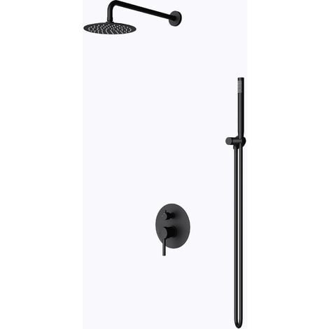 doporro Design Unterputz-Duschsystem Duschset schwarz matt Regen-Duschkopf rund mit wassersparender Kopfbrause und Duscharmatur - schwarz matt