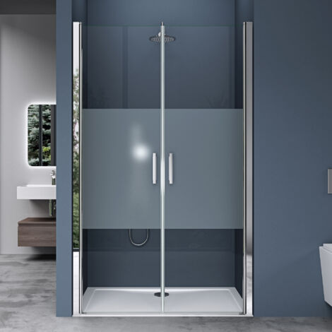 doporro Double Porte de Douche Auto-levante Transparent avec Bande Opaque 88,5 - 93,5 cm de Douche Dare-douche pour Niche Teramo24MS 90x195cm Montage Réversible