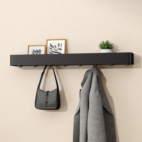 doporro Duschablage ohne Bohren, Badezimmer Organizer mit 8 Haken, stabiles Wandregal Bad zum Kleben, Duschregal 80 cm für Bad, Küche und Flur, Sandschwarz, Reglo-05