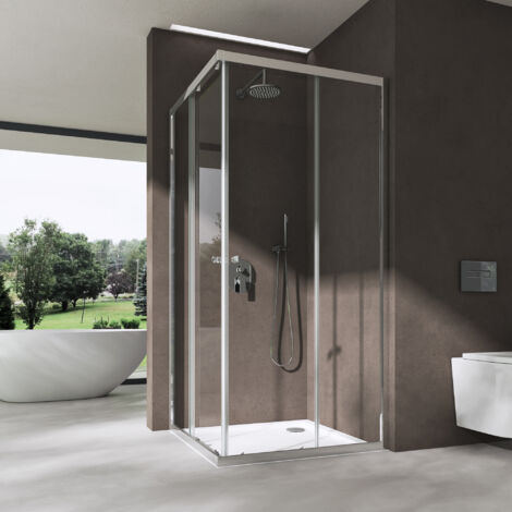doporro Duschkabine Eckdusche Eckeinstieg Schiebetür Duschabtrennung 80x140x190 cm Klarglas ESG Glas Ravenna16K plus