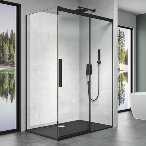 doporro Duschkabine Rav12 Schwarz 100x120x195cm Eckdusche Rechts-oder Linkseinstieg ESG-Sicherheitsglas Klarglas Soft-Close inkl. Nano-Beschichtung