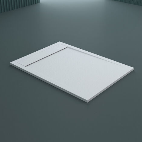 SOGOOD doporro® Duschtasse 90x100x3cm flach aus Mineralguss in Weiß Rechteckig DIN-Anschlüsse für bodenebene Montage geeignet