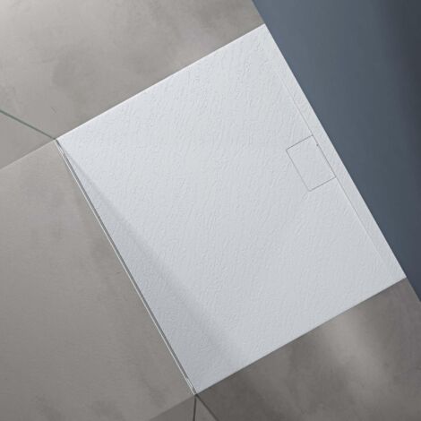 doporro Duschtasse Duschwanne 100x120x3 flach Mineralguss in Weiß DIN-Anschlüsse für bodengleiche Montage geeignet Geoma07