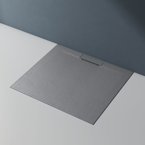 doporro Duschtasse Duschwanne 80x100cm flach aus Mineralguss in Beton Grau Rechteckig DIN-Anschlüsse für bodenebene Montage geeignet Lyra