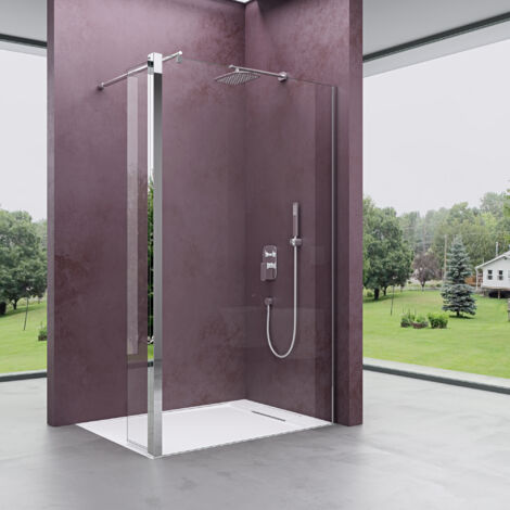 doporro Duschwand 50x200cm Walk-In mit 30cm Nebenteil, 10mm Duschabtrennung Bremen mit rundem Stabilisator, aus Echtglas ESG-Sicherheitsglas Klarglas inkl. Nanobeschichtung