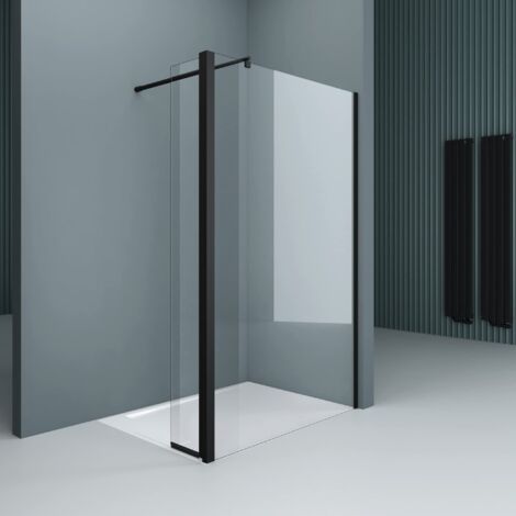 doporro Duschwand 70x200cm Walk-In mit 30cm Nebenteil, 10mm Duschabtrennung schwarz Bremen mit rundem Stabilisator, aus Echtglas ESG-Sicherheitsglas Klarglas inkl. Nanobeschichtung