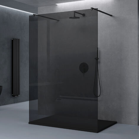 doporro® Duschwand Duschtrennwand 120x200 Walk-In Dusche schwarz mit Doppel-Stabilisator aus Echtglas 10mm ESG-Sicherheitsglas Vollgrau inkl. Nanobeschichtung