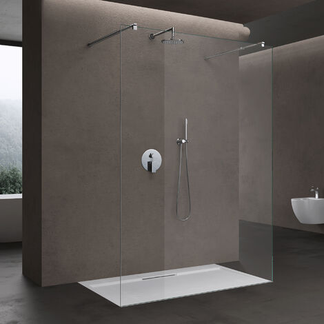 doporro® Duschwand Duschtrennwand 130x200 Walk-In Dusche mit Doppel-Stabilisator aus Echtglas 10mm ESG-Sicherheitsglas Klarglas inkl. Nanobeschichtung