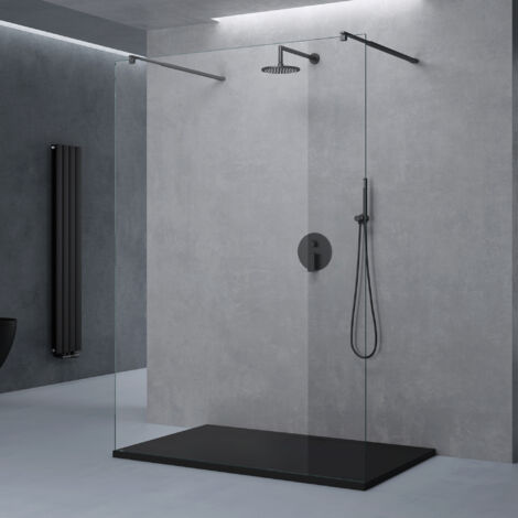 doporro Duschwand Duschtrennwand 150x200 Walk-In Dusche schwarz mit Doppel-Stabilisator aus Echtglas 10mm ESG-Sicherheitsglas Klarglas inkl. Nanobeschichtung